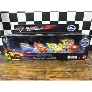 Disney Pixar Cars Glow Racers 4 Pack Box Will Rusch Lightning Mater Cruz GITD